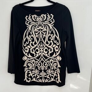 J. McLaughlin Black and Cream Long Sleeve Top